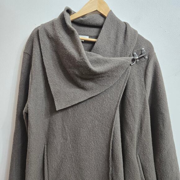 Garnet Hill Women Lagenlook Minimal Boiled Wool Asymmetrical Drape Wrap Coat 10P - Picture 2 of 12